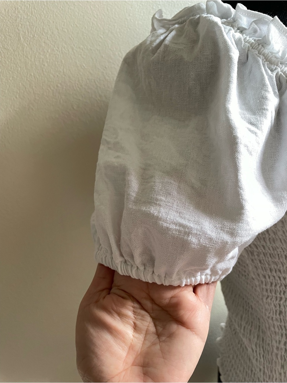 Dynamite Smocked Linen Blend Blouse White Puff Sleeve Cottagecore - Picture 4 of 8